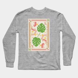 Monstera Deliciosa Swiss Cheese Plant Illustration with Playing Card Design for Plant Mom Plant Daddy Long Sleeve T-Shirt